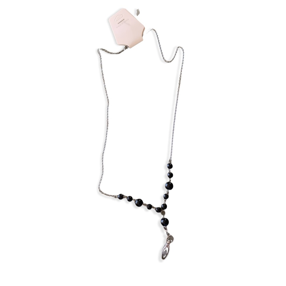 Silver and black lanyard keychain necklace